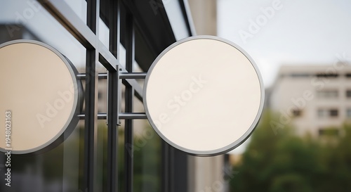 Round sign mockup on building facade