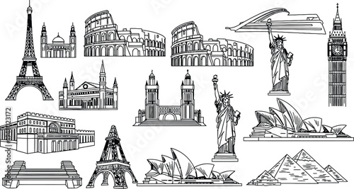 Iconic landmarks line collection of architectural
