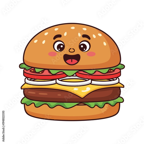 Cartoon Burger with Happy Facial Expression.