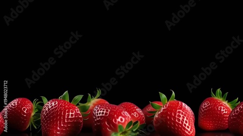 Fresh Red Strawberries Falling Down On A Black Background