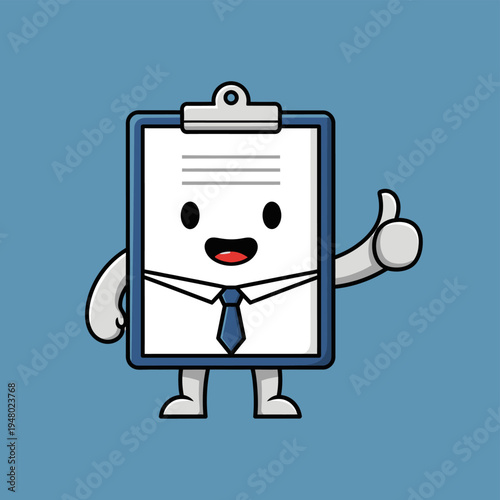 Cartoon Character Clipboard with Thumbs Up.