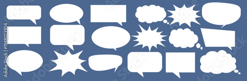 A set of chat box designs for comments on social media or comics. Vector designs of speech bubbles, text boxes, and conversation chat columns in comics.	
