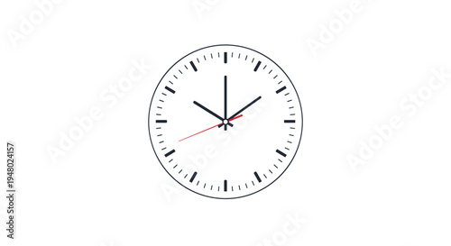 Classic white analog clock face with black markers and a red second hand shows the importance of time management.