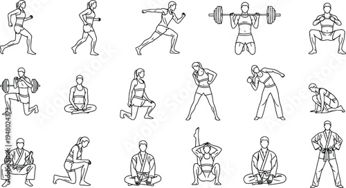 Line exercise showing various exercise postures and movements