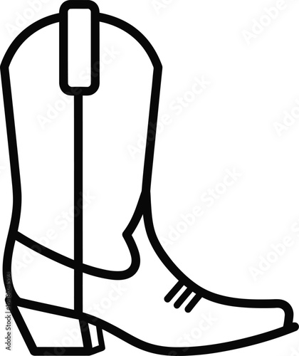 A simple outline illustration of a classic western style leather cowboy boot for country fashion