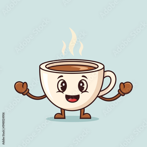 Cartoon Coffee Cup Character with Arms and Legs.