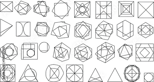 Geometric line patterns and complex symmetrical shapes collection
