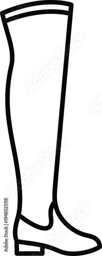 A simple black and white line art illustration of a tall over the knee fashion leather boot style