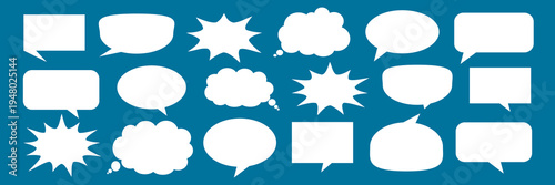 A set of chat box designs for comments on social media or comics. Vector designs of speech bubbles, text boxes, and conversation chat columns in comics.	
