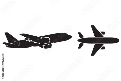 Airplane silhouette set passenger aircraft aviation transport illustration
