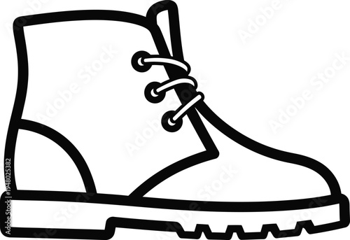 A simple outline illustration of a classic leather hiking boot with thick laces and sturdy sole