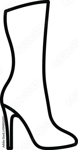 A minimalist black line art illustration of a tall elegant high heeled boot for women fashion
