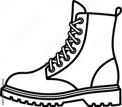 A classic leather combat boot with thick treaded rubber sole and detailed lace up design style