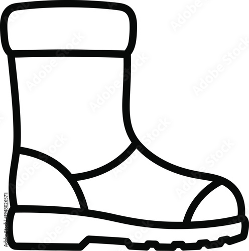 A simple black outline illustration of a durable winter boot for outdoor work and cold weather
