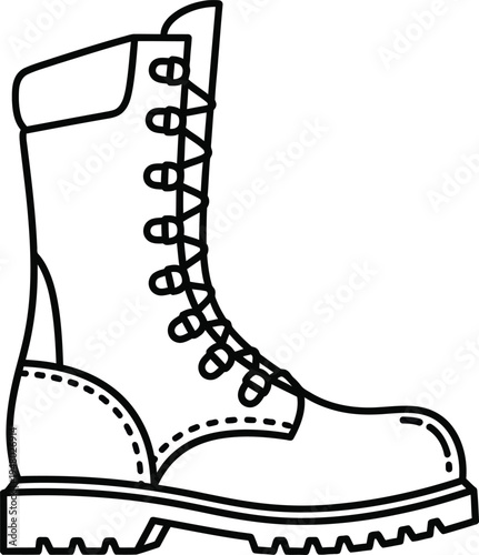 A detailed outline illustration of a classic tall military style combat boot for outdoor wear