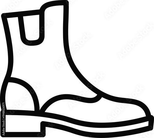 A simple black line art icon representing a classic leather chelsea boot for daily casual wear