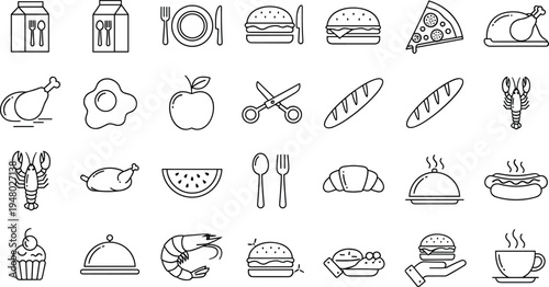 Food line icons set meal restaurant cuisine outline collection illustration