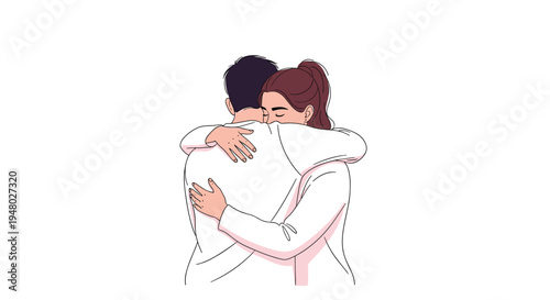 Loving couple sharing a warm and comforting hug from a rear view against a clean white background symbolizing affection and emotional support.