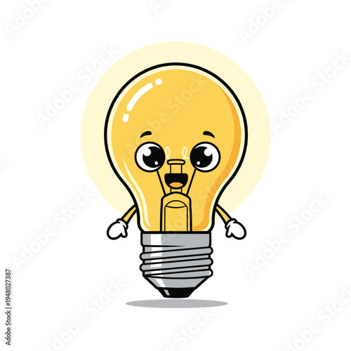 Cartoon Light Bulb Character with Surprised Expression.