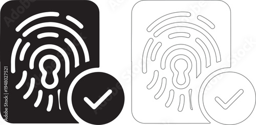 Fingerprint Biometric Security Icon Set with Keyhole and Checkmark Symbol isolated PNG with Transparent Background
