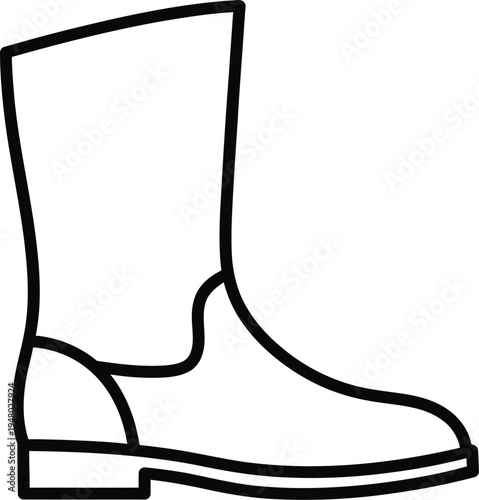 A simple black outline illustration of a classic tall leather riding boot for equestrian sports