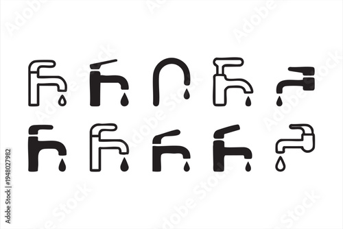 Dripping tap symbol set for hygiene, sanitation, and household service design