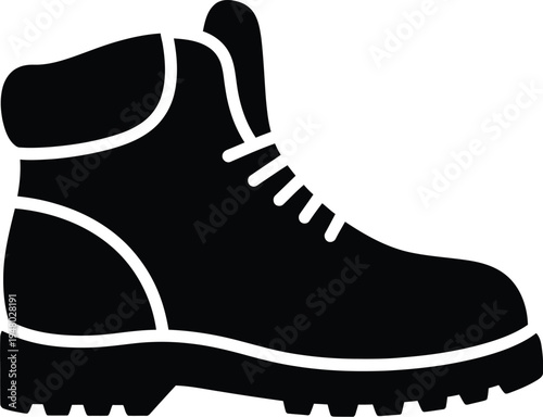A sturdy black silhouette icon representing a classic leather work boot for outdoor hiking use