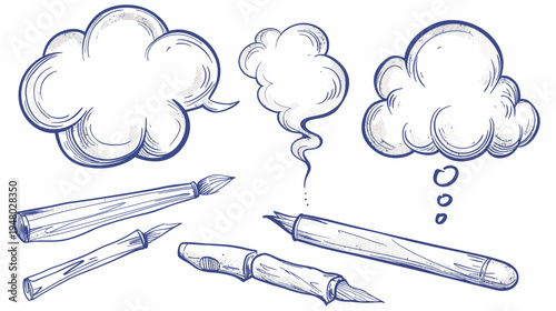 Sketch of paintbrushes and thought bubbles, depicted in a whimsical style