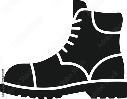 A sturdy black leather work boot with a thick rubber sole and lace up design for heavy duty wear