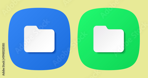 Blue and green folder app icons. Vector folder icons