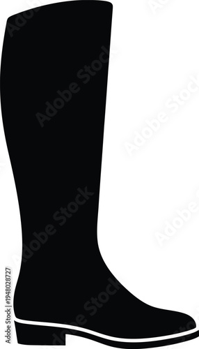 A black silhouette of a classic tall equestrian riding boot with a flat heel and rounded toe cap