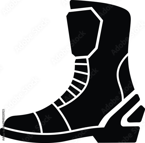 Black silhouette of a protective motorcycle racing boot designed for safety and high performance