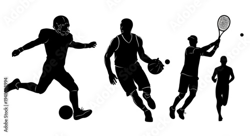Dynamic Sports Player Silhouettes Vector Collection EPS10 Stock.eps