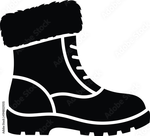 A black silhouette icon of a winter boot with a thick fur lining for cold weather and snow travel