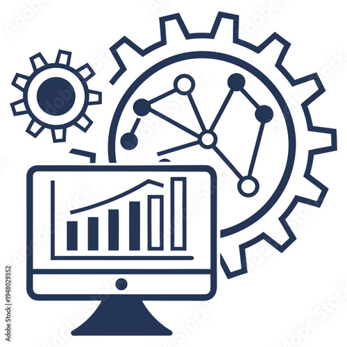 Vector business analytics and gear icon for data analysis and optimization