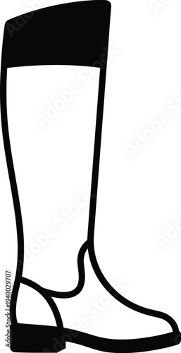 A classic tall riding boot silhouette rendered in a minimalist black and white line art style