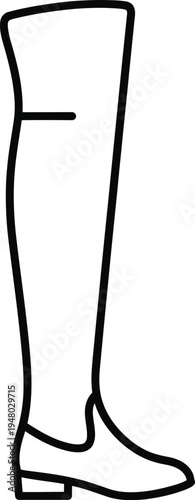 A simple black and white line art illustration of a tall over the knee fashion leather boot