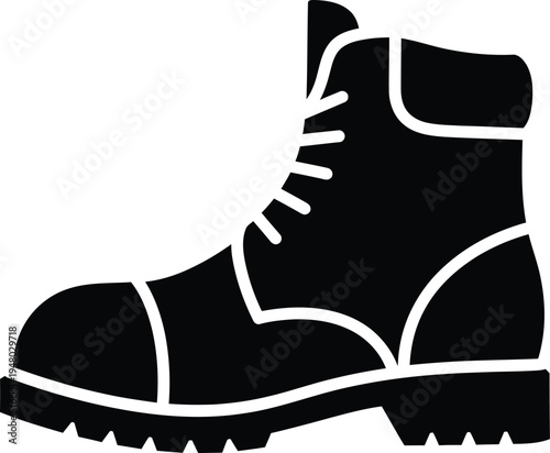 A sturdy black leather work boot with a thick lug sole and lace up design for heavy duty usage