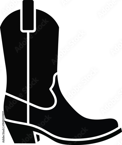 A traditional western style cowboy boot featuring a high shaft and a sturdy stacked block heel