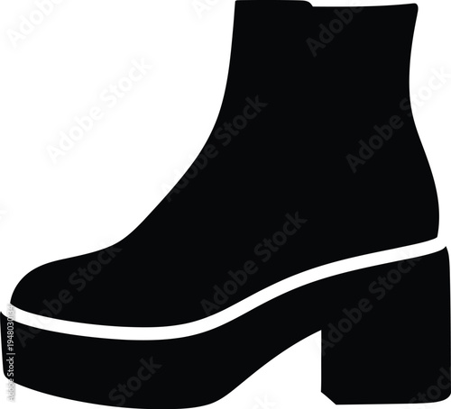 A black silhouette of a stylish ankle boot featuring a chunky high platform heel for modern fashion