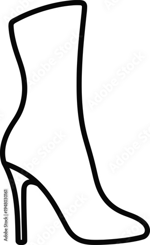 A minimalist black line art drawing of a stylish high heeled boot for modern fashion illustration