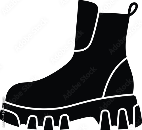 A sturdy black ankle boot with a thick rugged lug sole designed for outdoor walking and fashion