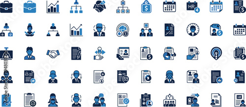 Business management glyph icons set finance leadership workflow collection illustration
