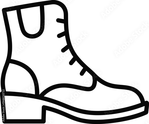 A black and white line art illustration of a stylish ankle boot with laces and a sturdy heel design