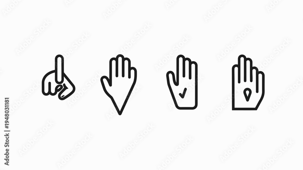Obraz premium Illustration of four hands in different gestures with minimalist style, black lines on white