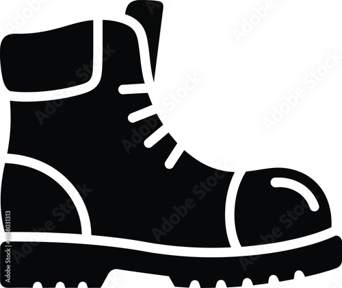 A black silhouette icon representing a sturdy leather work boot with laces and a thick tread sole