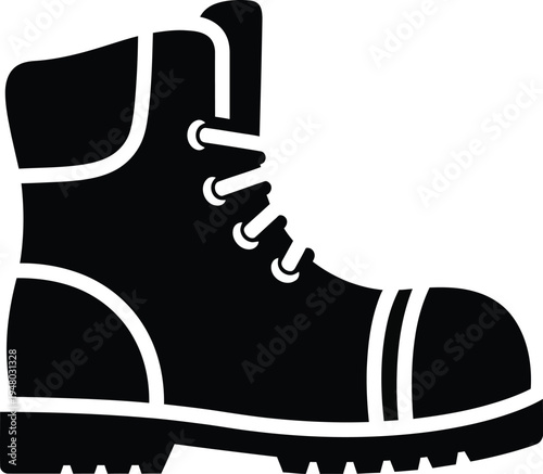 A sturdy black leather work boot designed for outdoor activities and heavy duty industrial labor