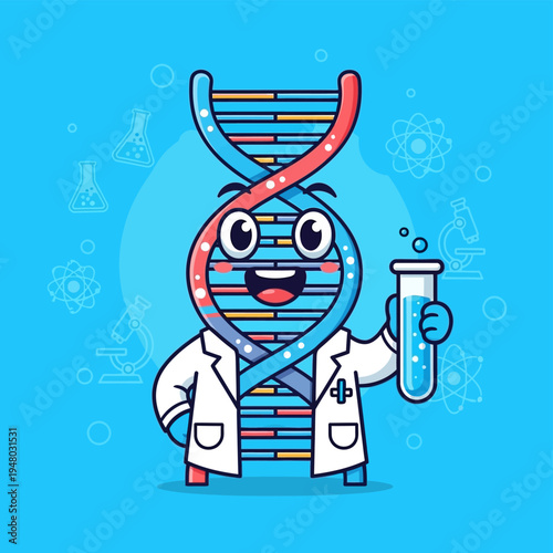 DNA Helix Scientist Character Holding Test Tube.
