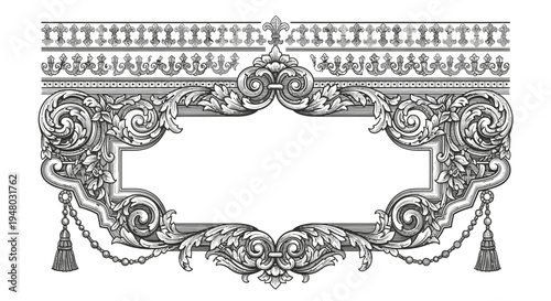 Elegant monochrome vintage frame with intricate baroque flourishes