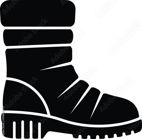 Black silhouette icon of a sturdy winter boot designed for cold weather outdoor activities today